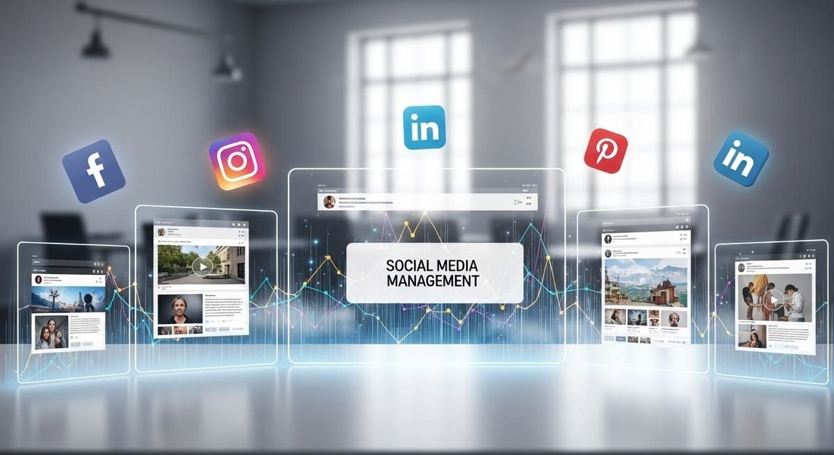 Social media management across Facebook, Instagram, LinkedIn and Pinterest